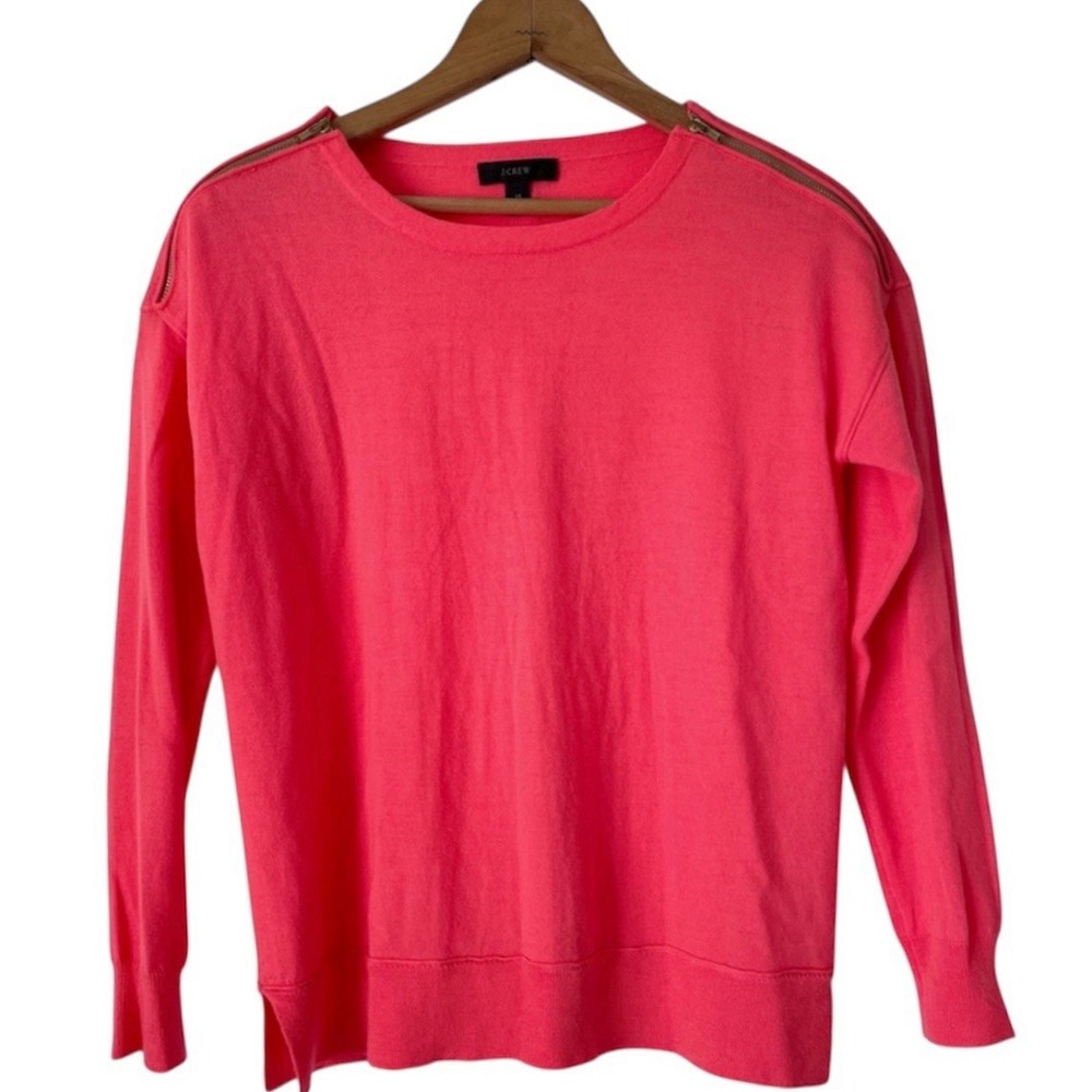 J Crew Merino Wool Zip Shoulder Sweater XS Coral Orange Cozy Dopamine Preppy